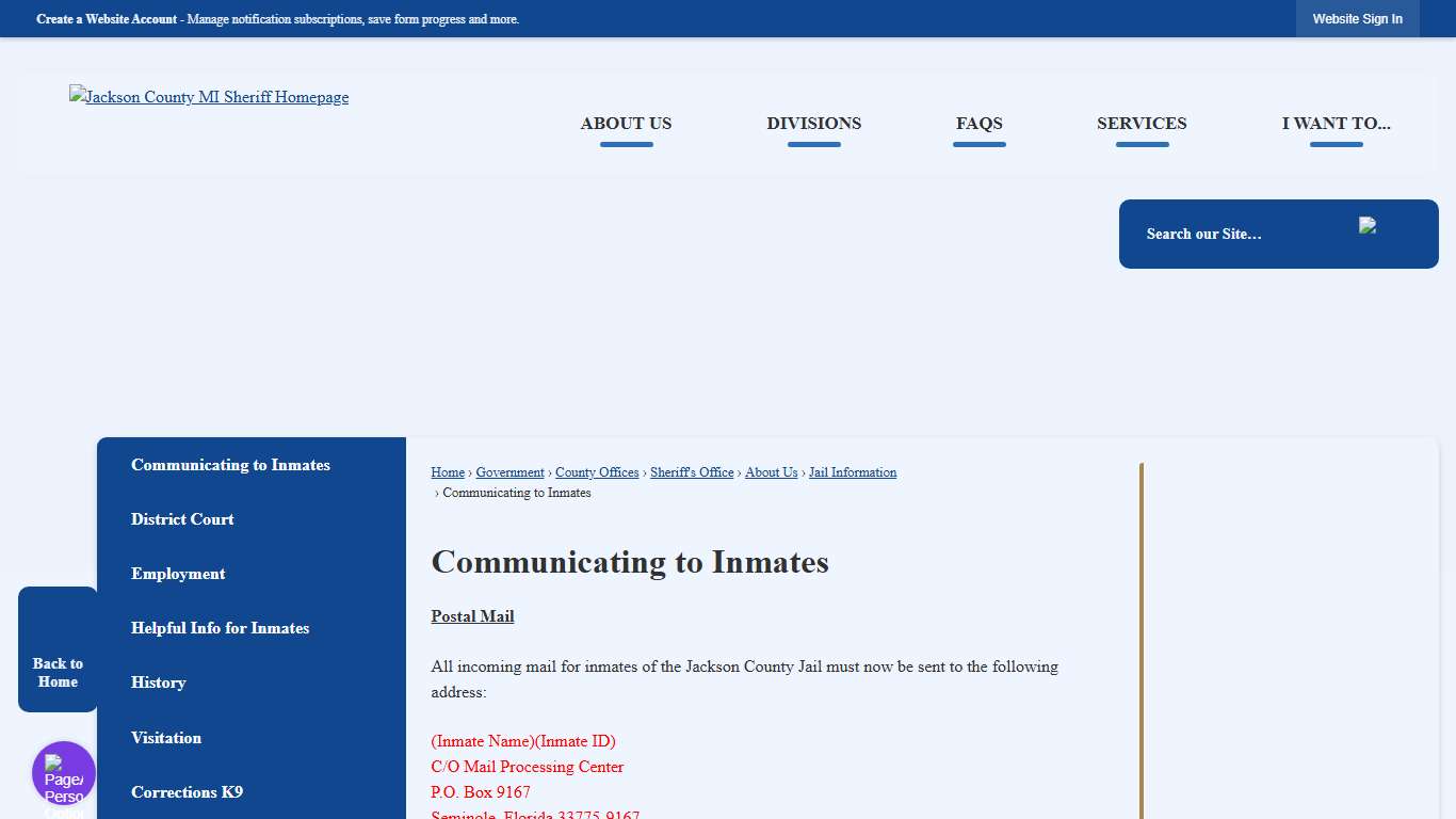 Communicating to Inmates Jackson County, MI